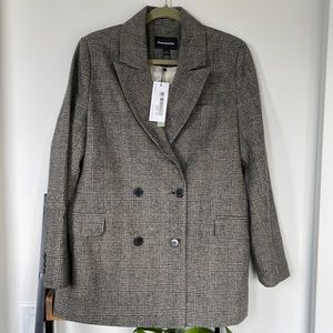 Frank & Oak Black & White Houndstooth Checkered Wool Blazer